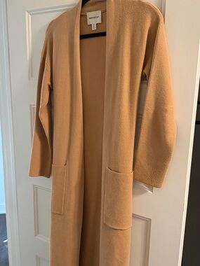 Industry Long Open-Front Duster Cardigan in Camel